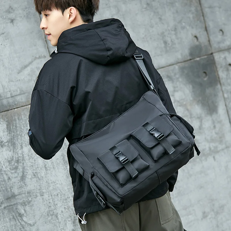 Casual Large Capacity Waterproof Messenger Shoulder Men Crossbody School Bag for Teenage Outdoor Man Black Big Travel_voghion.com