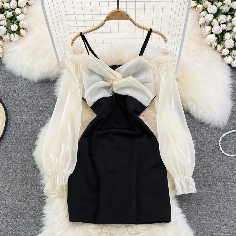 

Французское сексуальное платье с v-образным вырезом и бантом, сшитое платье на подтяжках, 2022 новое летнее модное тонкое платье с бедром