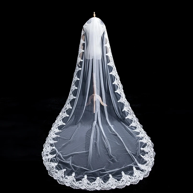 

New Arrival White Ivory Bridal Veil Lace Edge Long Wedding veils Wedding Accessories Bride Velos de novia Wedding Bride