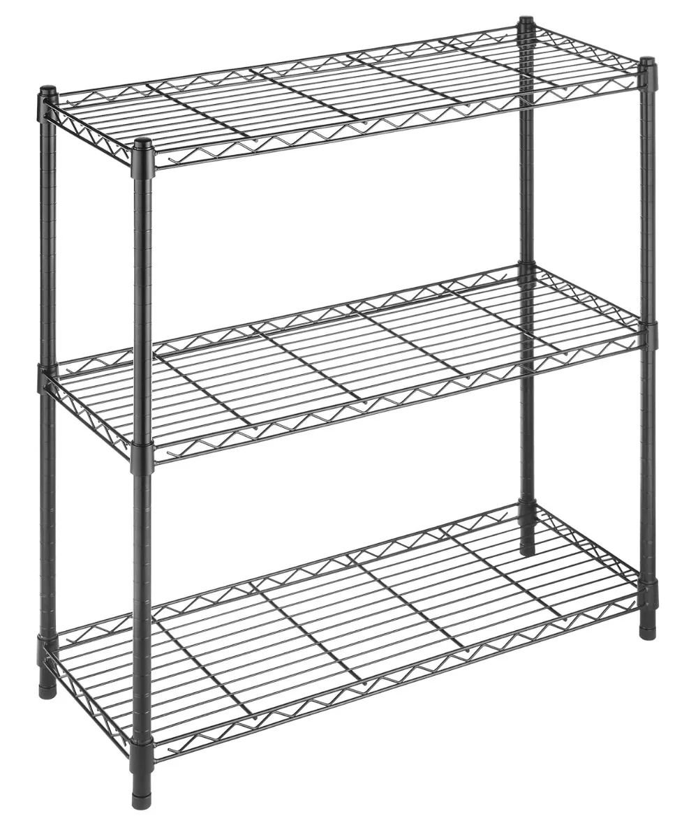 

Whitmor 350 Capacity Storage Organizer Per Shelf Adjustable Shelving with Leveling Feet, Black, 3 TIER