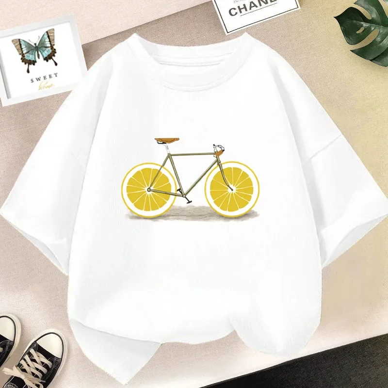 thumbnail image 1 of Camiseta de algodón para niños, linda camiseta con estampado de dibujos animados de frutas y limones, camiseta de manga corta con gráficos de verano, ropa de moda para niño y niña, 1 of 4