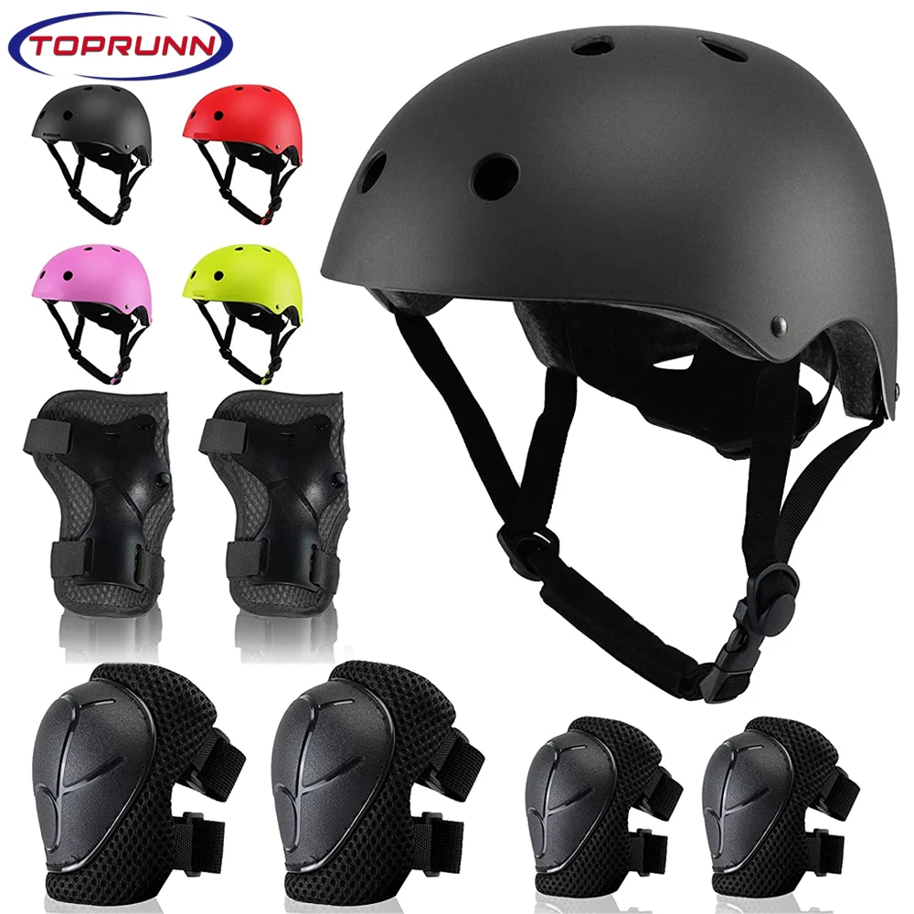 Kids Helmet Pad Set,Adjustable Kids Skateboard Bike Helmet Knee & Elbow Pads Wrist Guards 3-8 years Protective Gear Set