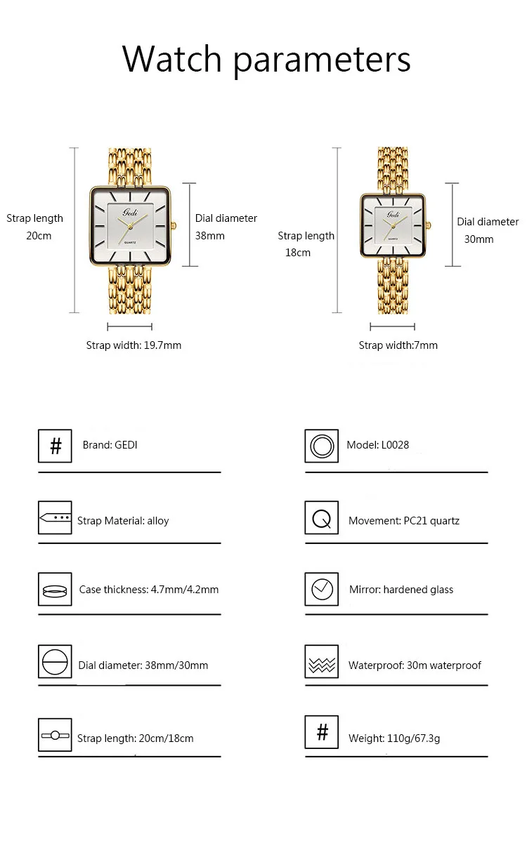 Men Watch Business Simple Square Couple Watches Waterproof Stainless Steel Premium Ultra Thin Women Fashion Quartz Wristwatches