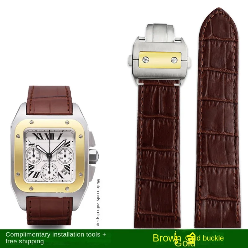 Luxurious Cowhide Watch Strap with Folding Buckle in Black or Brown, 20mm/23mm Sizes