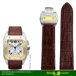 Luxurious Cowhide Watch Strap with Folding Buckle in Black or Brown, 20mm/23mm Sizes - 23mm (Brown gold buckle)