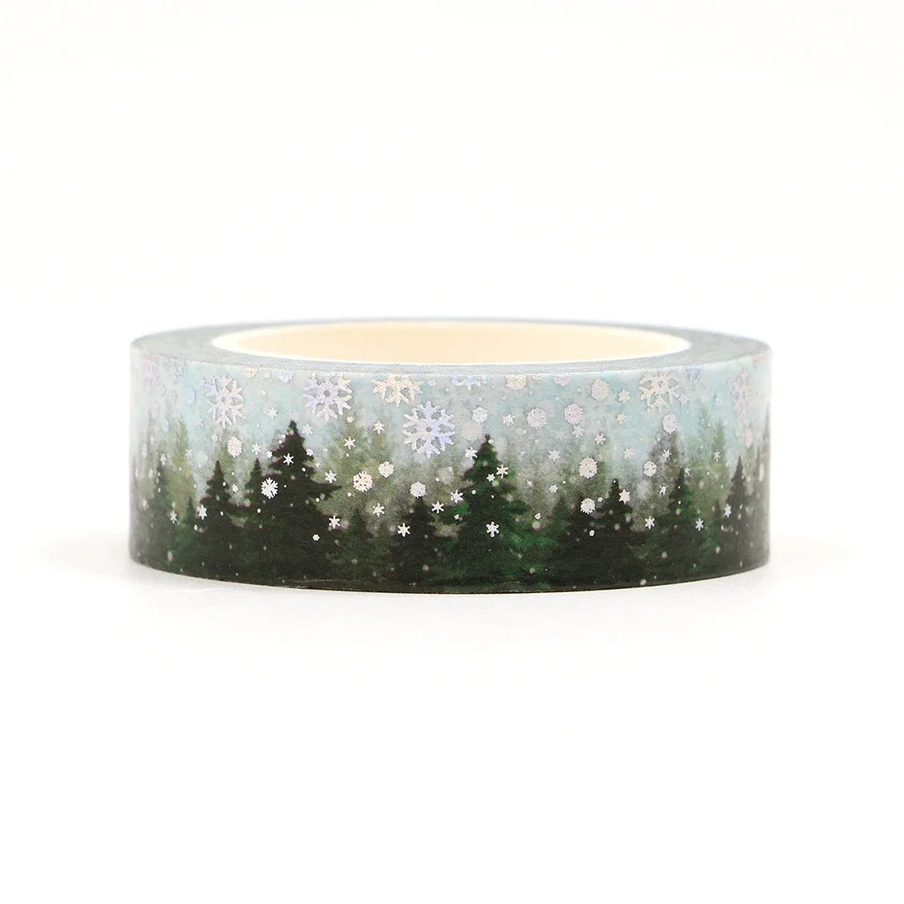 2025 NEW 1PC 10M Decor Silver Foil Forest Snowing Christmas Trees Washi Tapes Journaling Adhesive Masking Tape Cute Papeleria 3