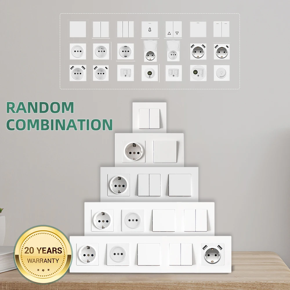 유럽 스타일 러시아 소켓, PC 패널, EU 표준 난연성 플라스틱 보드, 더블 플랫 플러그 250, 16A 벽 소켓, 86*86mm