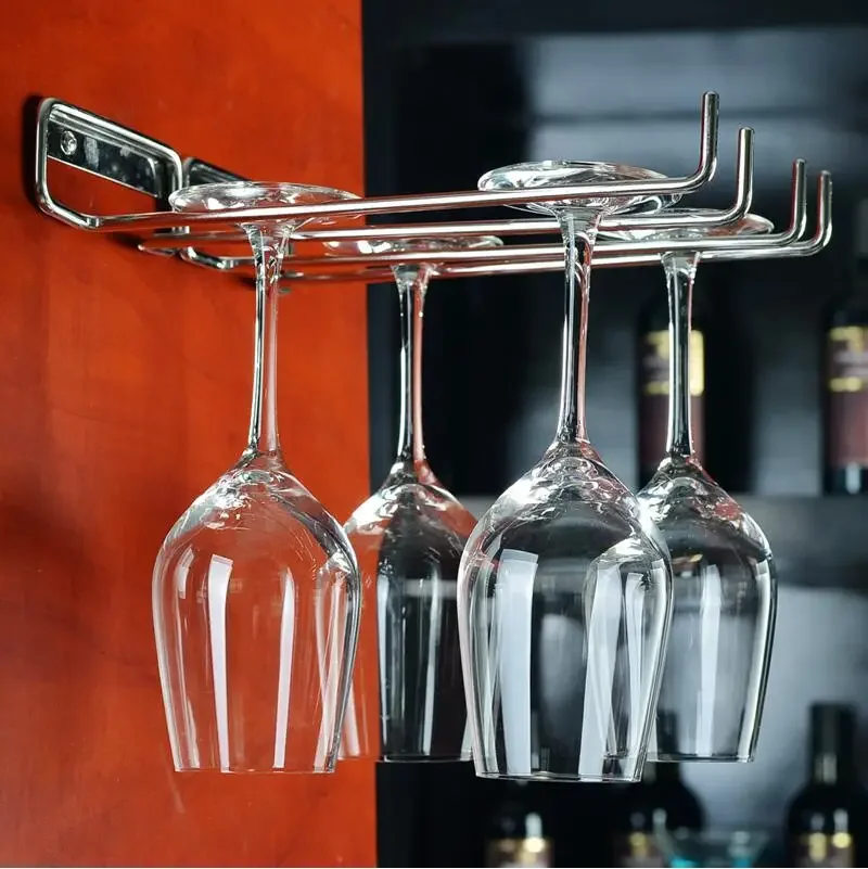 Hanging Metal Wine Cup Rack Silver/Gold Bar Single/Double Rack Wine Stemware Glass Bottle Goblet Inverted Holder WY40305