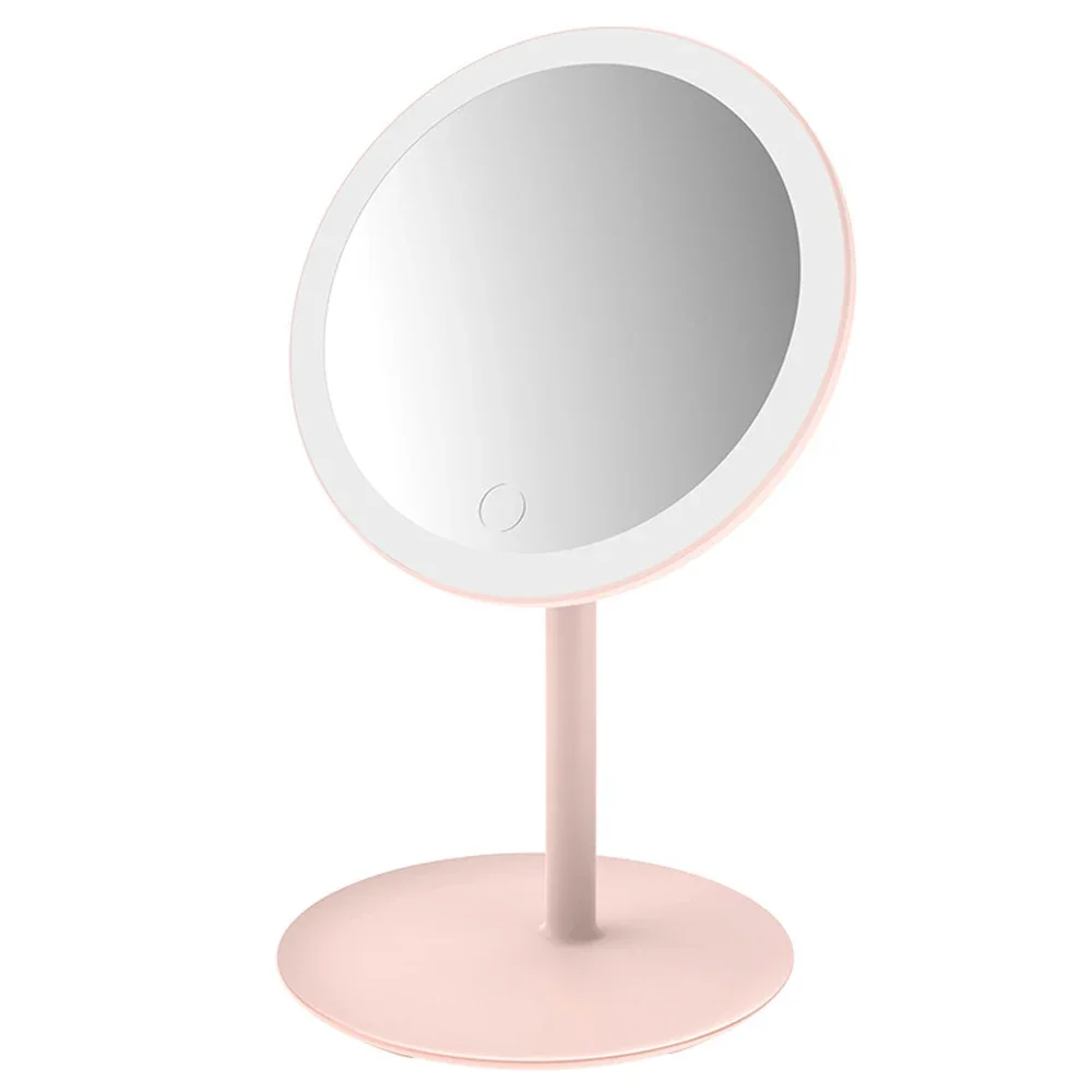 

New Pink Desk Mirror Led Desktop With Lights For Makeup Round Mirror Makeup Mirror