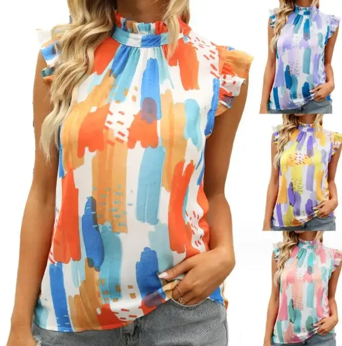 

Свободная Женская рубашка без рукавов с принтом