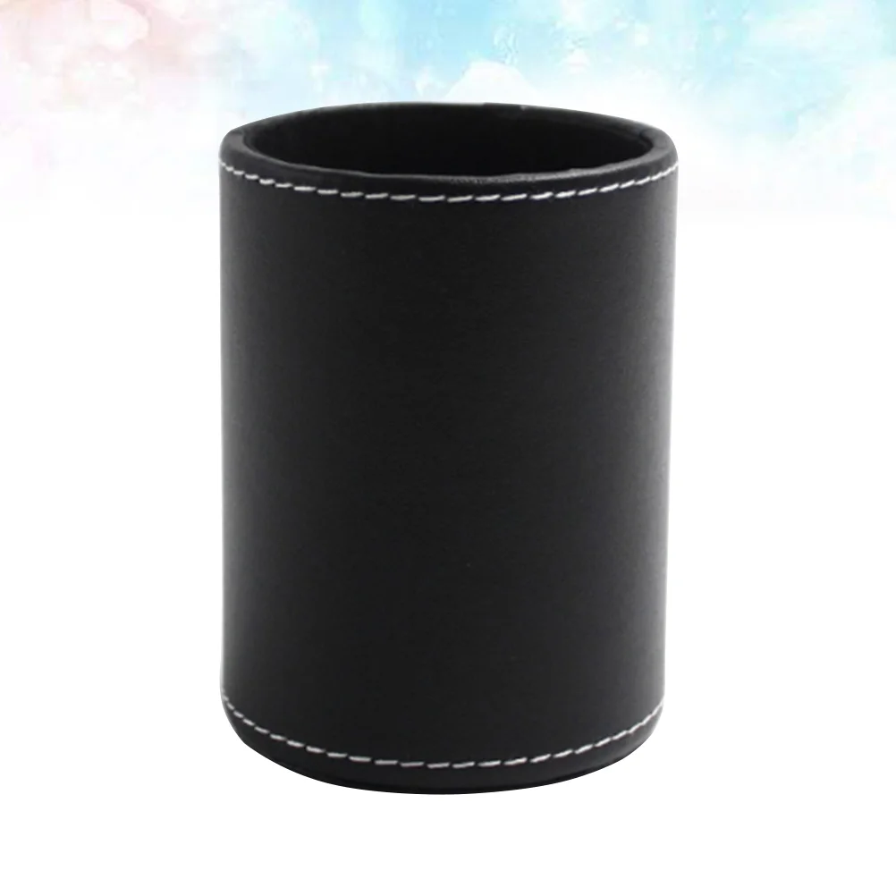 

1 шт., держатель для ручек круглой формы из искусственной кожи, Женский контейнер для офиса (черный)