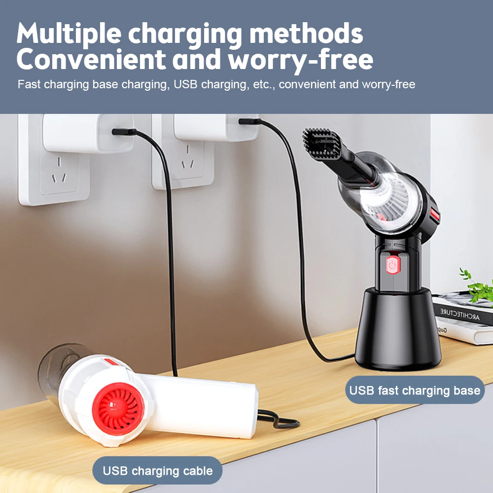 3 In 1 90000Pa Car Vacuum Cleaner Wireless Charging Compressed Air Duster Handheld High-power Air Blower Duster for Home Office