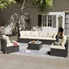All Weather Outdoor Sectional Conversation Sets with 6 Chairs and 1 Tempered Glass Table for , Garden Sofas 2