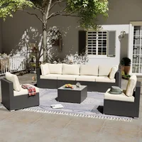 All Weather Outdoor Sectional Conversation Sets with 6 Chairs and 1 Tempered Glass Table for , Garden Sofas 2