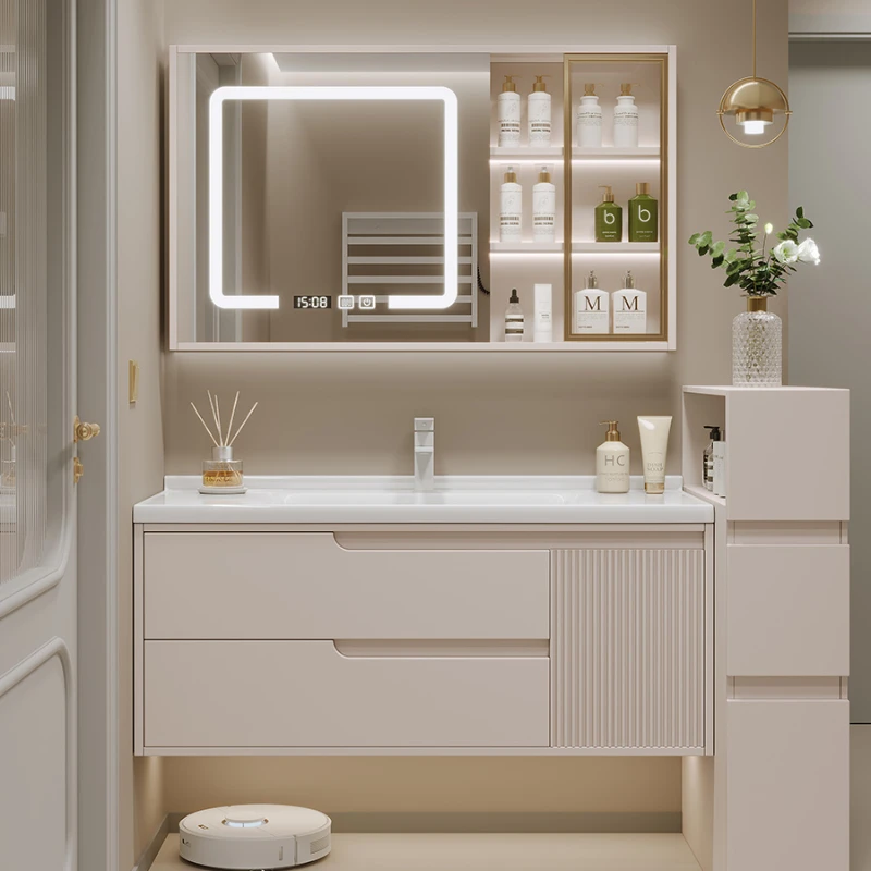Luce Di Lusso Stile Crema Lavabo Integrato In Ceramica Mobiletto Del Bagno Combinazione A Parete Casa Arredo Mobili Per La Casa Yx50Bc