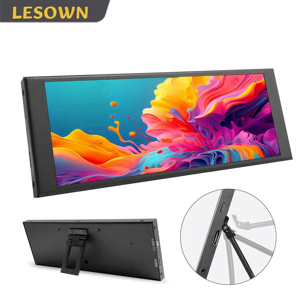 LESOWN 스트레치드 바 디스플레이 6.9인치 휴대용 모니터 480x1280 울트라 와이드 화면비 노트북 슬림 기기용 추가 모니터