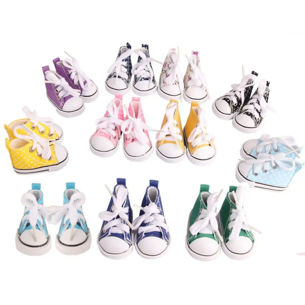 Mini Canvas Shoes BJD Doll Accessories Girls Toys 5CM Handmade Lace-up Sneakers Shoes For 18 Inches 43cm Baby Dolls GIfts