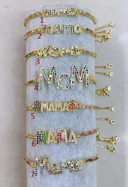 1Pcs Mama Letter Wholesale Diamond Tennis Chain Rainbow Colored Rhinestone Choker Mens Women Bracelet Fdg4