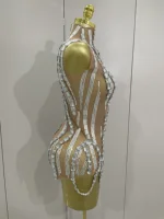 Sparkly Rhinestone Chain Sexy Transparent Sleeveless Bodysuit 2025Women Party Nightclub Team Performance Costume Show Stage Wear - Image 4