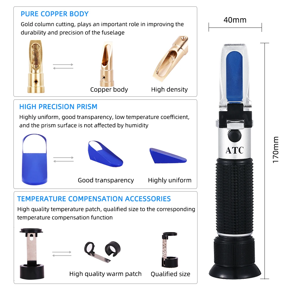 0-32% Brix Refractometer ATC Hand Held Fruit Juice Brix Sugar Beer Optical Test