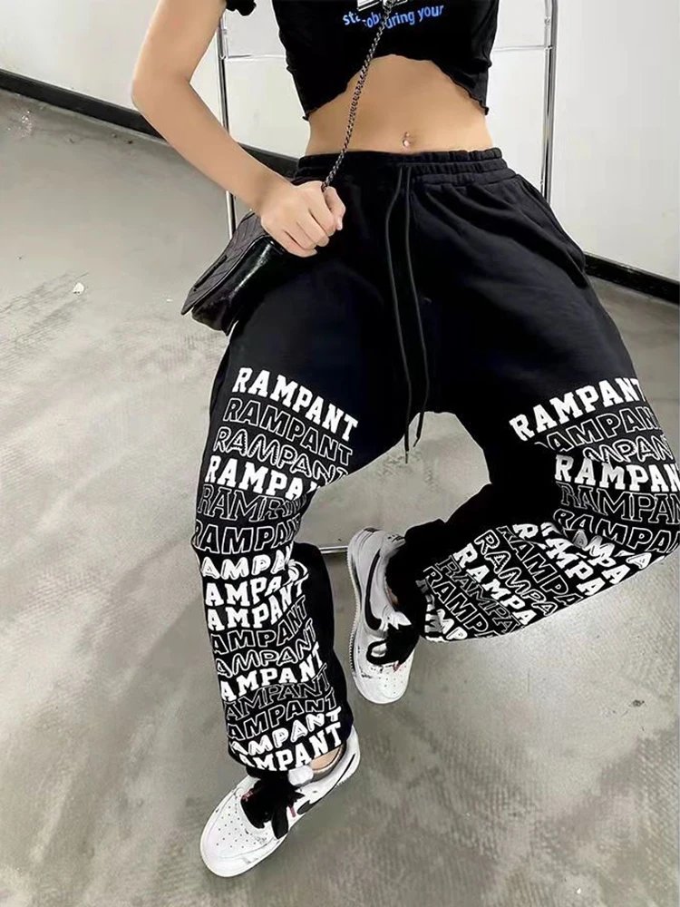 

Spring Streetwear Oversize Sweatpants Women Loose High Waist Hip-Hop Loose Pants Vintage Printed Dance Harajuku BF Pants