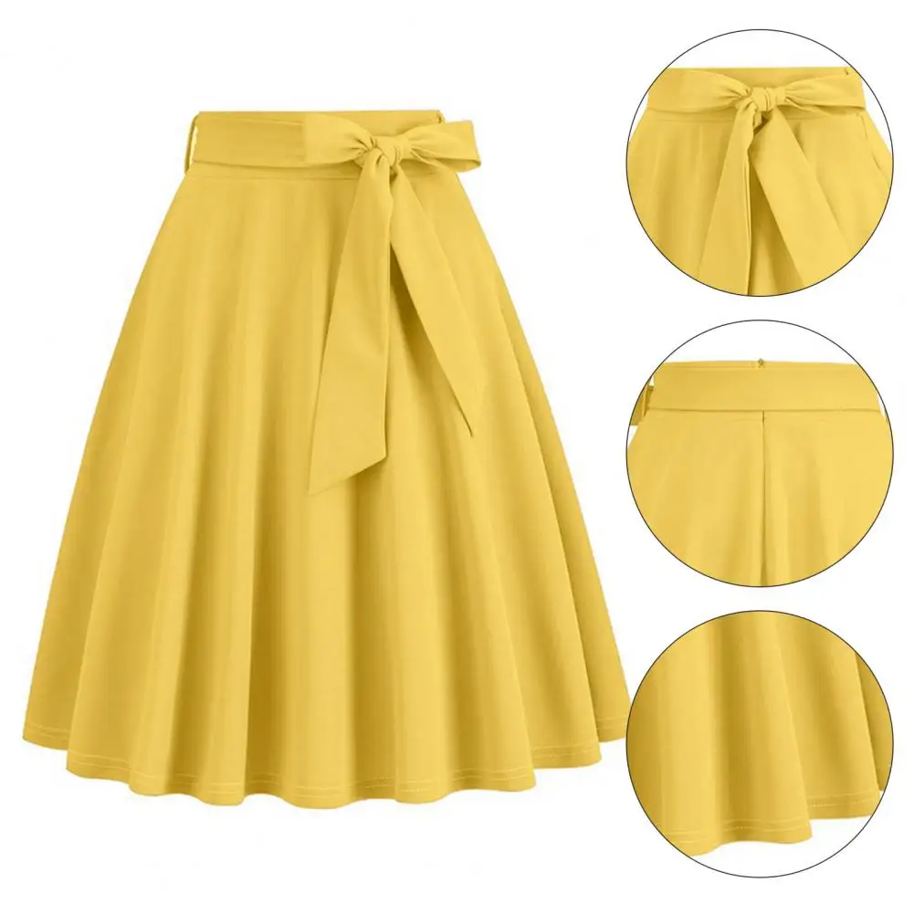 

A-line Skirt Elegant A-line Midi Skirt with Belted Tight Waist Soft Ruffle Detail for Women Solid Color High Waist Summer Party