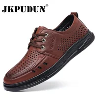 Summer Mens Leather Shoes Luxury Designer  Handmade Mens Loafers Moccasins Breathable Lightweight Hollow Out Business Zapatos 1