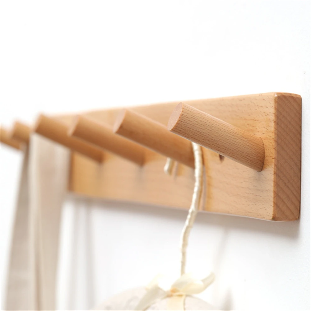 Solid Wood Wall Hook Bathroom Towel Rack Coat Bags Storage Shelf Clothes  Hanger Hook Bedroom Decor Door Hooks Nordic Wood Hook