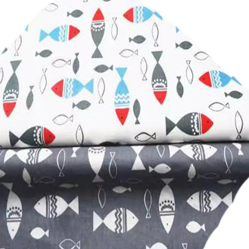 Cotton viaPhil Pretty Colorful Fish Series Printed Fabric Patchwork Cloth Dress Home Decor