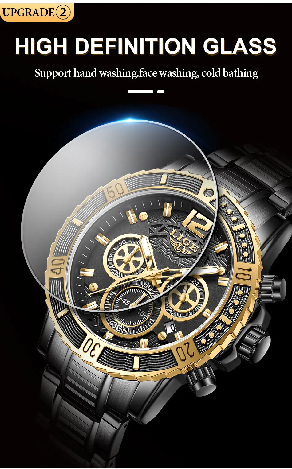 LIGE New Sport Chronograph Mens Watches Top Brand Luxury Full Steel Quartz Clock Waterproof Big Dial Watch Men Relogio Masculino