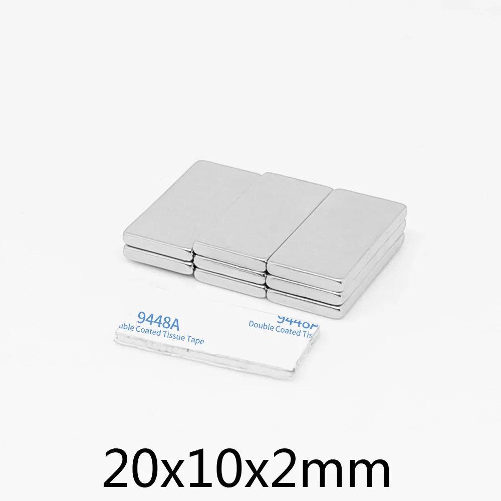 5/10/20/50/100/150PCS 20x10x2 블록 검색 자석 3M 양면 접착 테이프 20*10*2 강력한 네오디뮴 자석 20x10x2mm