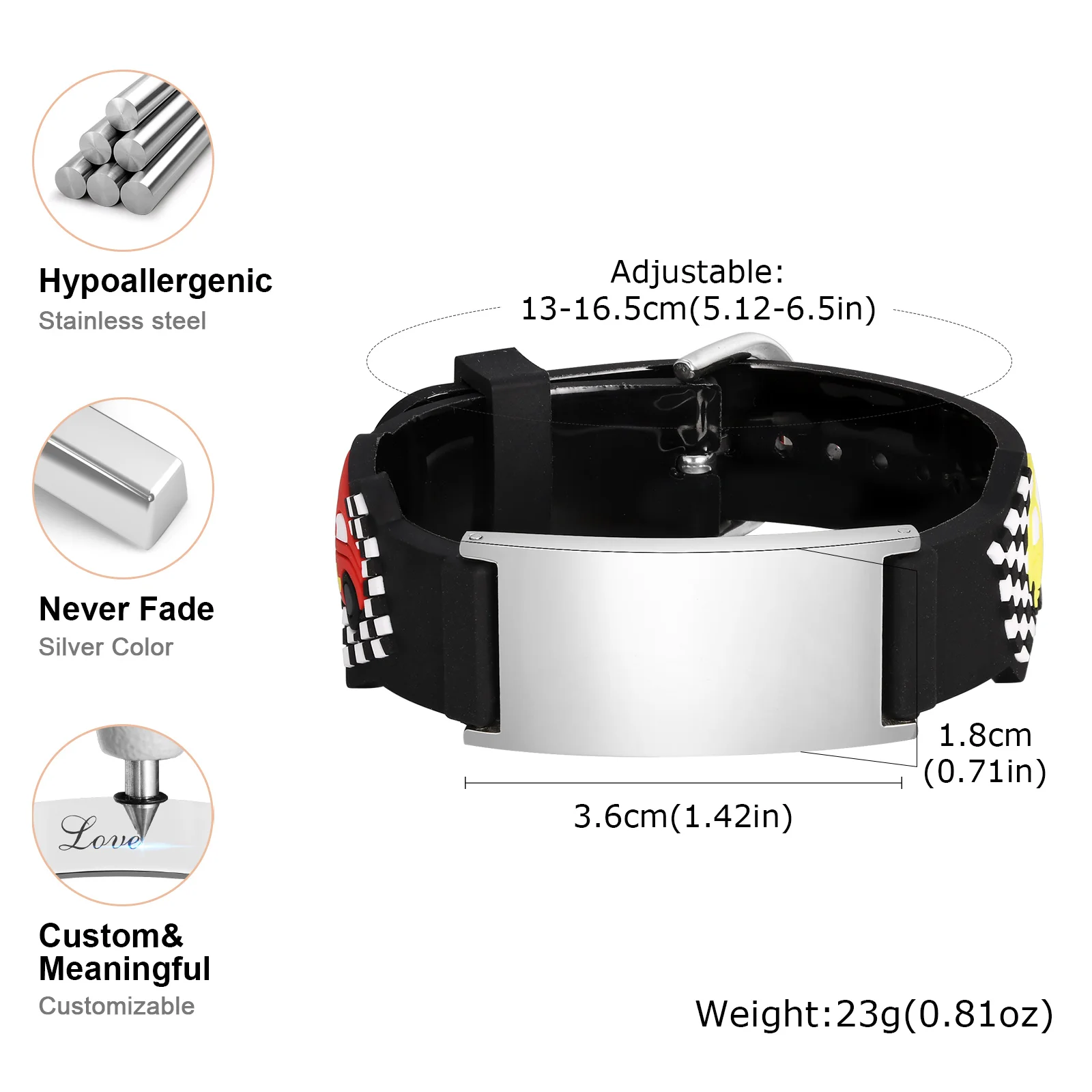 Kostenloses personalisiertes individuelles Namens-ID-Armband für Jungen und Mädchen, verstellbares Cartoon-Silikon-Armband, gravierter Schmuck, Geschenk für Kinder – Detail 7