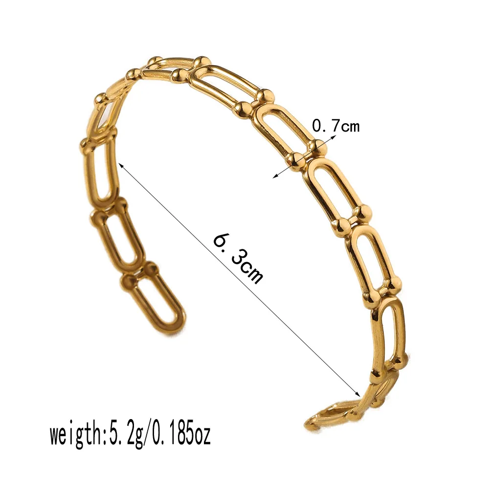 Women's Stainless Steel Opening Bangle Bracelet, Personalized Simple Hollow Gold Color Metal Bracelet, Party Jewelry Accessories 4