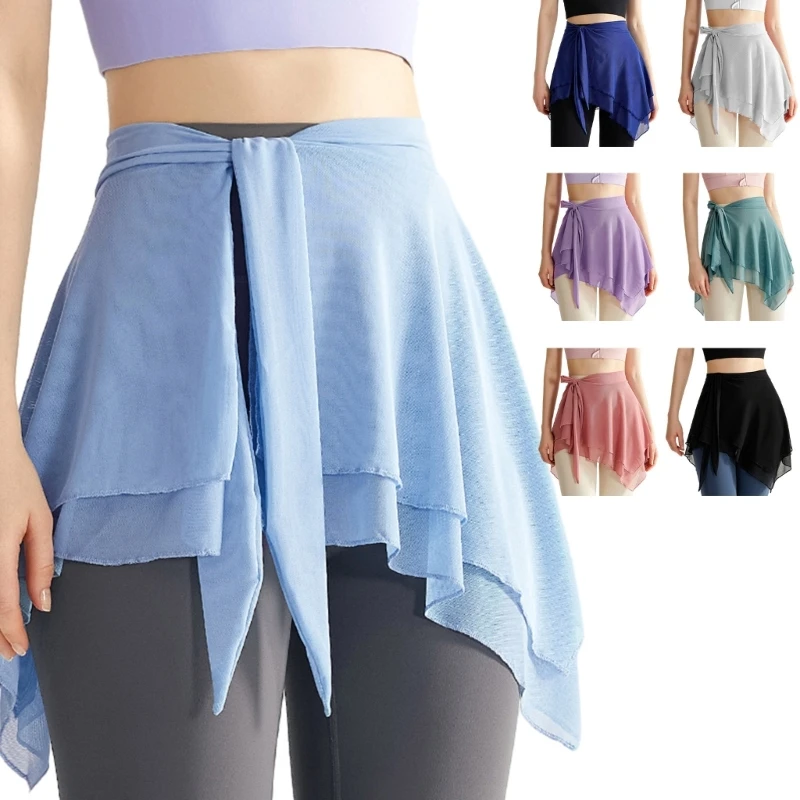 

95AB All-matching Mesh Wrap Dance Skirt for Girls Women Ballet Wrap Skirts Asymmetric Dance Skate Over Scarf Skirts Dancewear