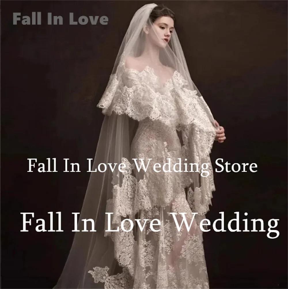 Fall In Love Dress Vintage Lace Wedding Dress Luxury Lace Appliques Off-Shoulder Long Sleeves Mermaid Women Bridal Gown Vestidos