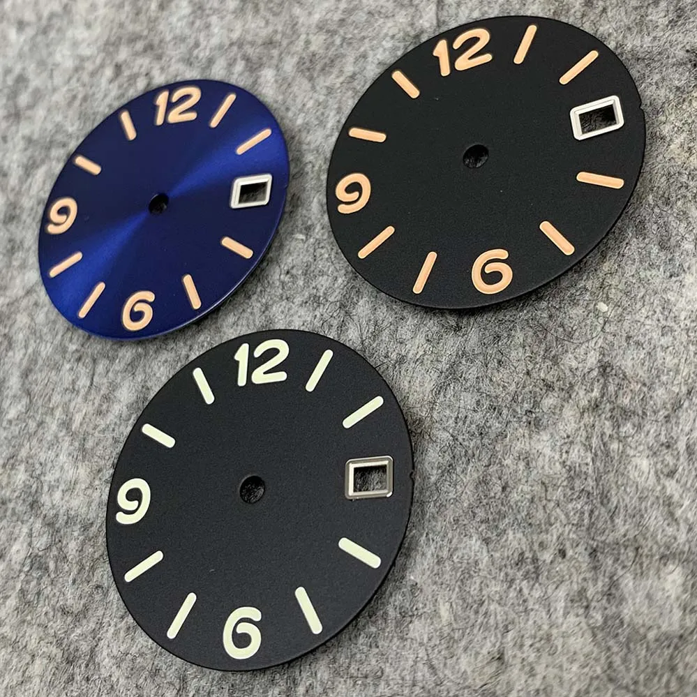Watch Dial Accessories 28.5mm Watch Dial Digital Sunburst/Frosted Faces Green Luminous for NH35/NH36/4R/7S Movement
