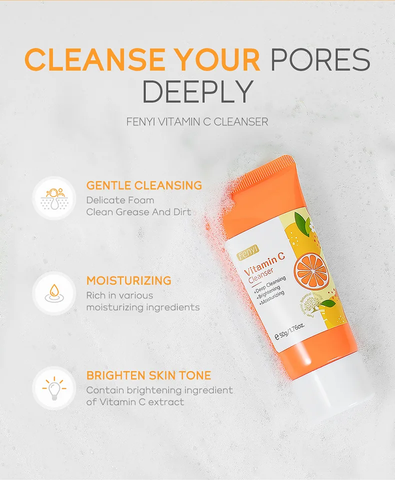 Vitamin C Facial Cleanser Skin Deep Cleansing Moisturizing Blackhead Removal Skincare Foam facial cleanser