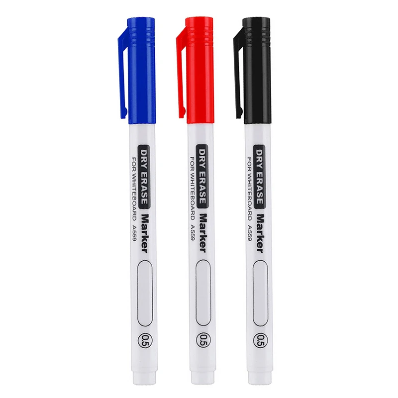 지울 수 있는 화이트보드 펜, 매우 얇은 0.5mm 건식 지우기 펜, 드로잉 사무실 검사 방수 마커 펜, 3 색, 1 개