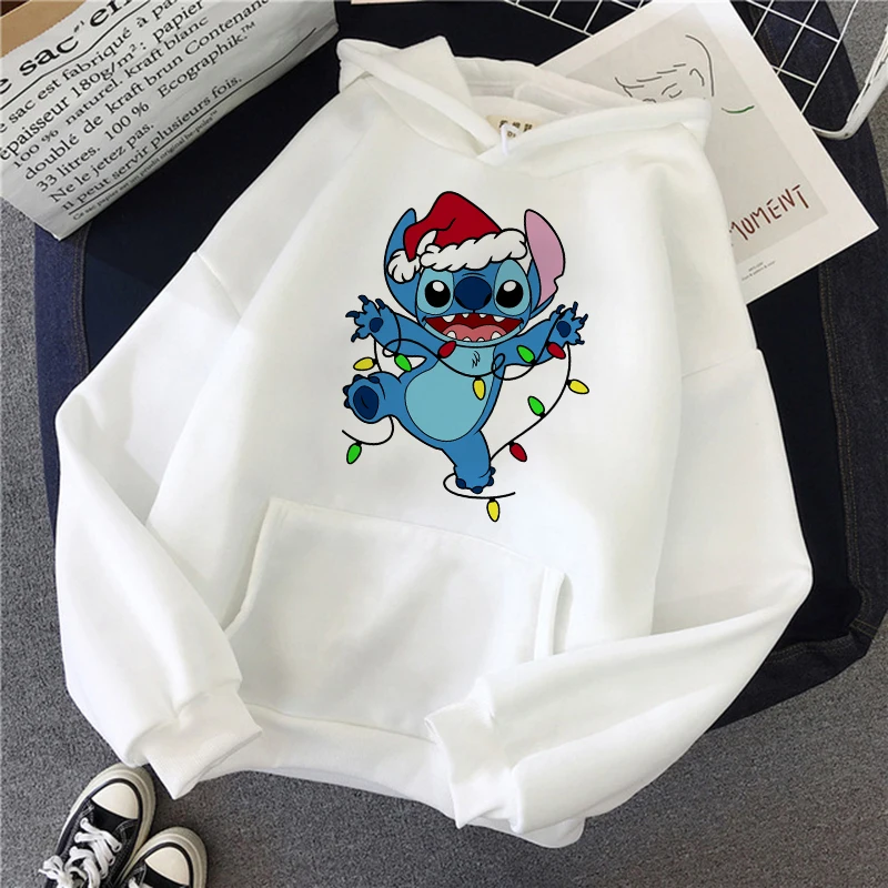 Funny Y2k Christmas Sweatshirt Lilo Stitch Disney Cartoon Hoodies Women Harajuku Cute Stitch Anime Manga Streetwear Hoody Female