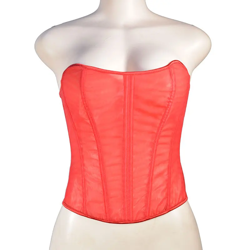 Women Abdomen Corset Crops Over Bust Gather Breast Slimm Waist Girdles  Tight Tops Transparent Mesh Shaper Bones Push Up Bodys