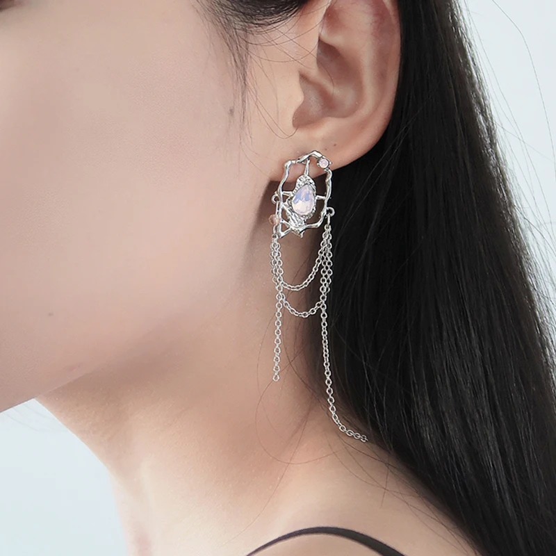 Drop Earrings Laser Stone Pink Love Heart Pendant Star Butterfly Long Tassel for Women Cool Girl Y2K Jewelry HUANZHI NEW INS