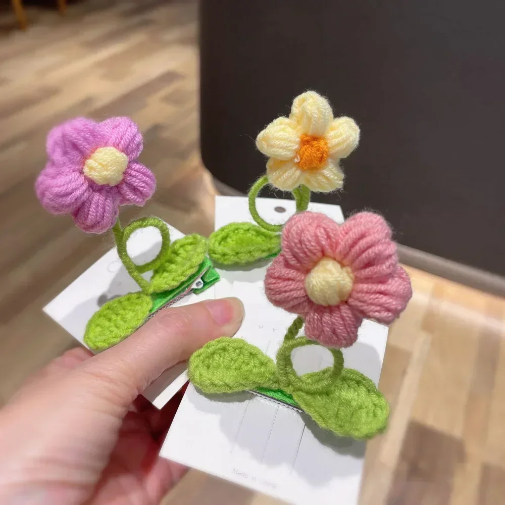 

Children Flower Hair Clips Handmade Knitting Wool Hairpin Alligator Clips for Girls Sweet Barrettes Kids Headwear Accessories