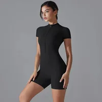 Yoga Set Women's Jumpsuits One-Piece Suit Zipper Short Sleeve Gym Push Up Workout Clothes Fitness Bodysuit Sportswear Tracksuit - Image 3
