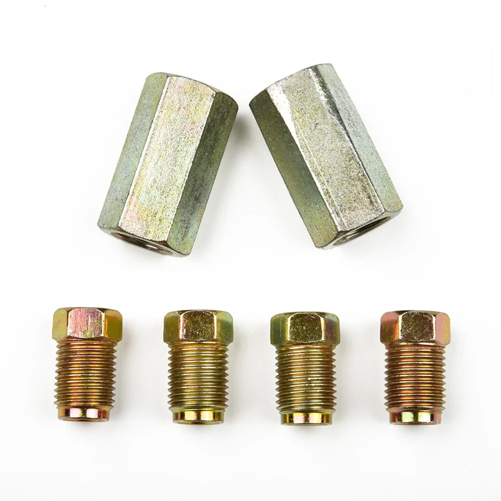 Brake Pipe 2 Qty 2 Way Female Brake Pipe Connector With 4 M10 10mm Male Nuts Short 3/16 " Union 10mm X 1mm 6pcs brake oil connector brake adapter car brake pipe repair kit