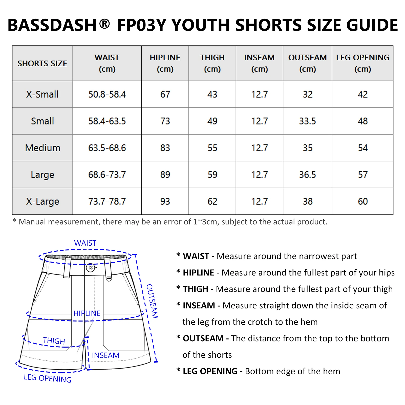 Bassdash Youth 5" Fishing Shorts UPF 50+ Water Resistant Quick Dry Boys Girls Hiking Cargo Shorts with Pockets FP03Y