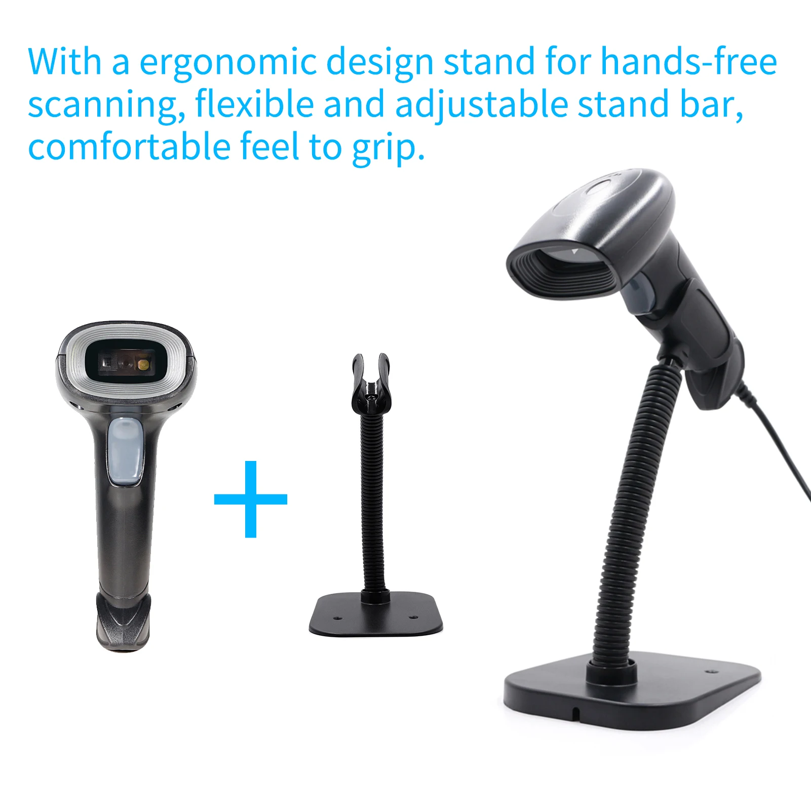 USB Barcode Scanner 1D 2D QR Handheld Wired Bar Code Reader with Stand Compatible with Windows XP/7/8/10 Android Linux System
