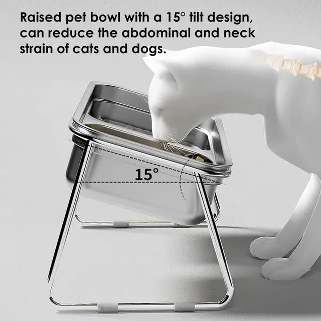 Elevated Cat Dog Bowl Stainless Steel Raised Cat Food Water Bowl Set With Anti Slip Stand For Indoor Cats Pets Feeding Supplies 3
