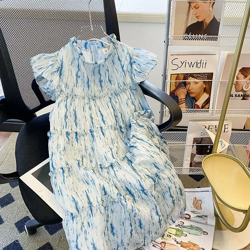 

2024 Summer Blue Sleeveless New Design Feeling Small Goddess Style Beach Resort Style Dress
