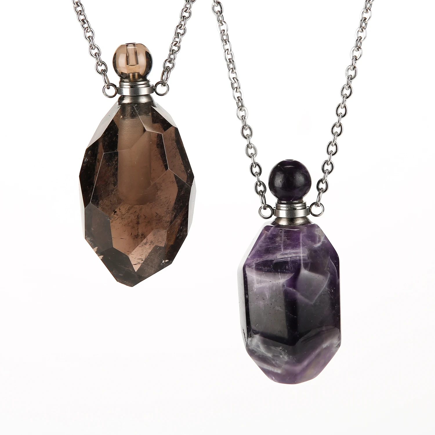 Natural Crystal Geometrically Cut Irregular Perfume Bottle Pendant Unisex Party Option Necklace