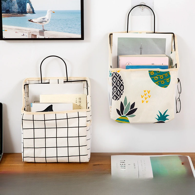 

Cotton linen wall hanging storage bag wall hanging door miscellaneous items book and bathroom clothing storage bag